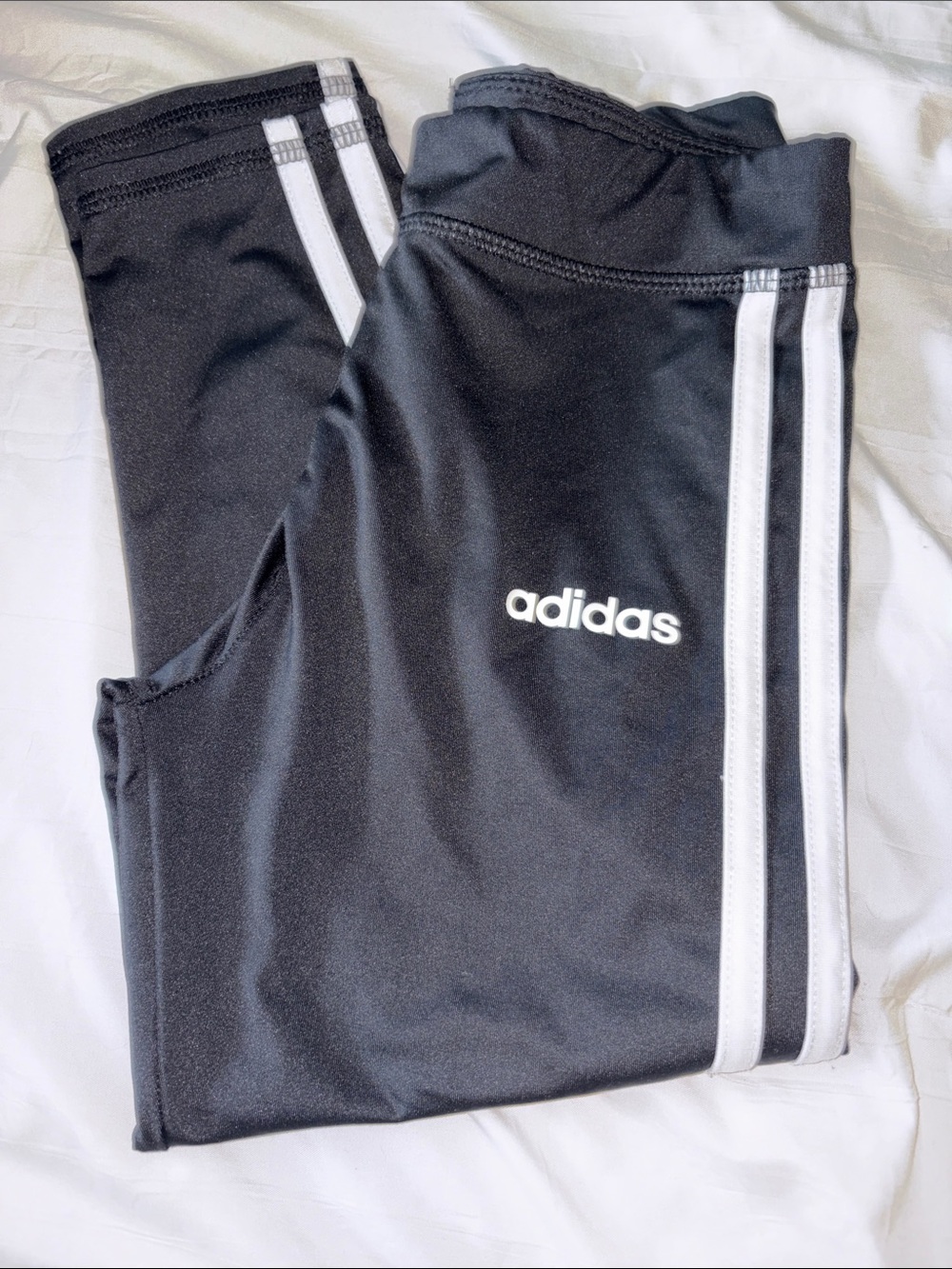 adidas Black Capri leggings with White Stripe Accents